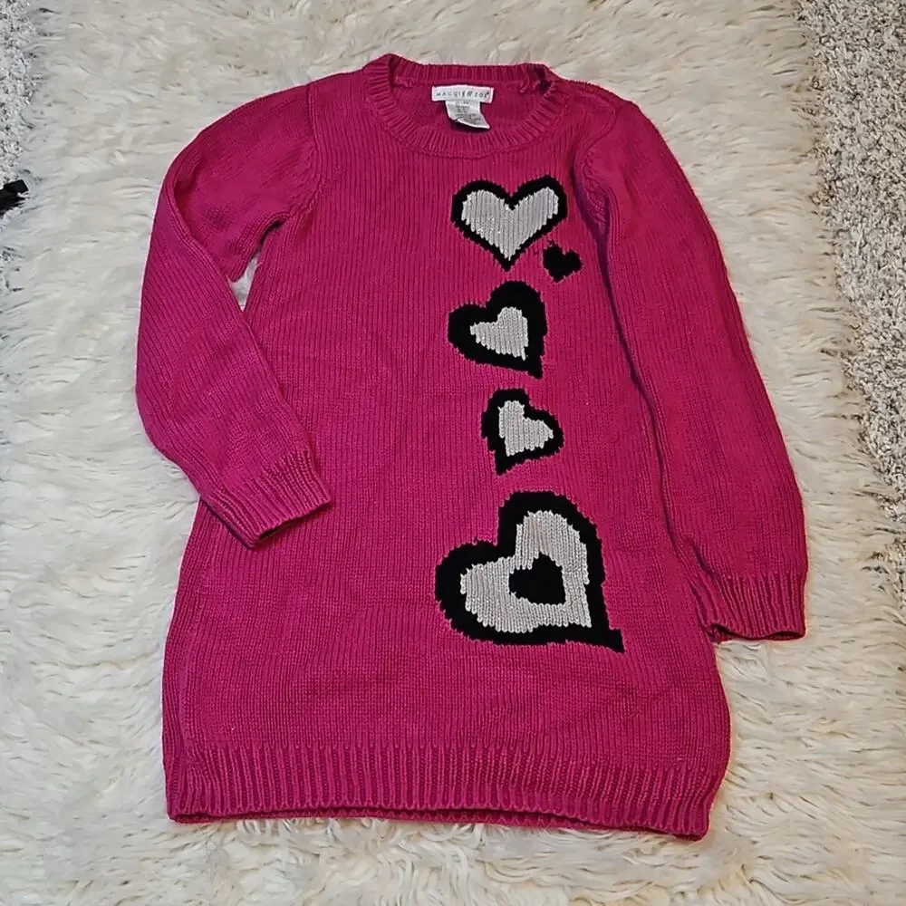 Maggie & Zoe Girls Pink Heart Print Sweater Dress